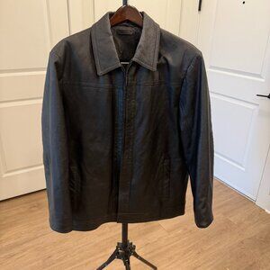 Vintage 1990s Men’s Leather Zip Jacket Gray Brown Quilted Lining